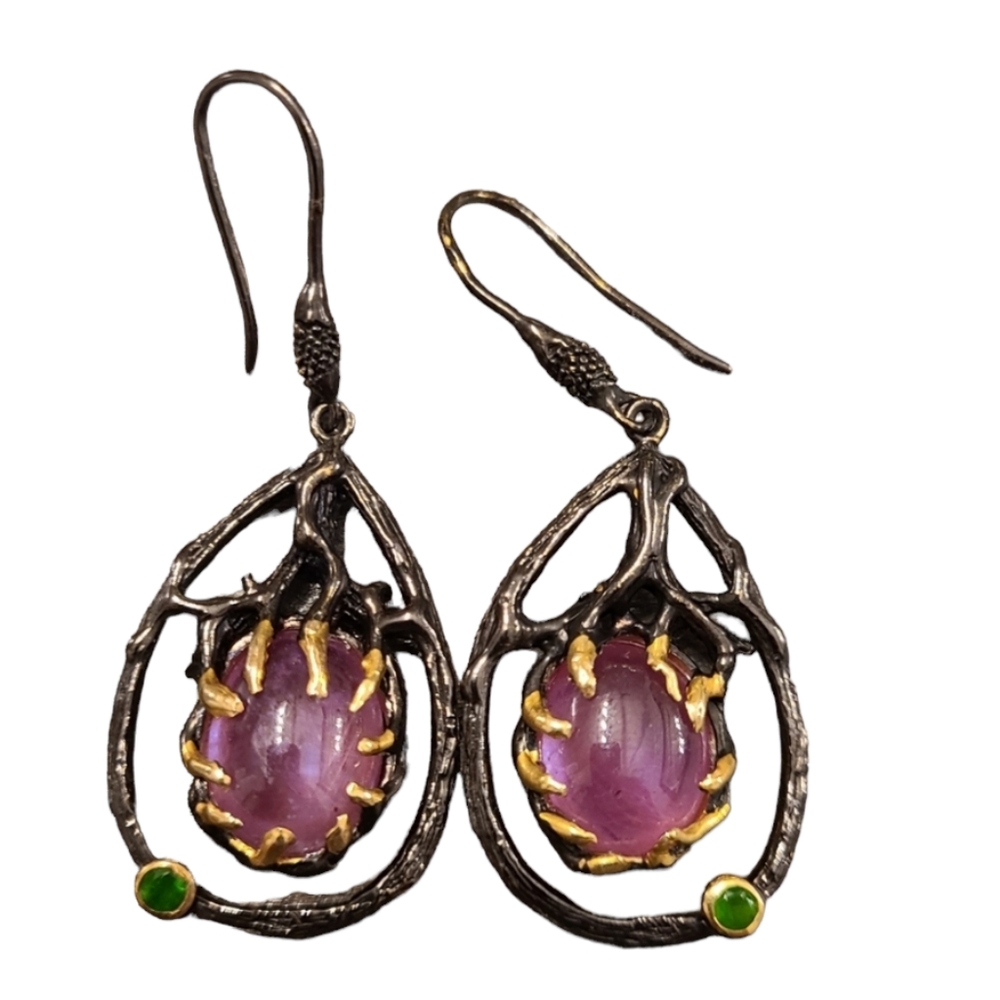 Ruby Rustic Sterling Silver Earrings - image 1